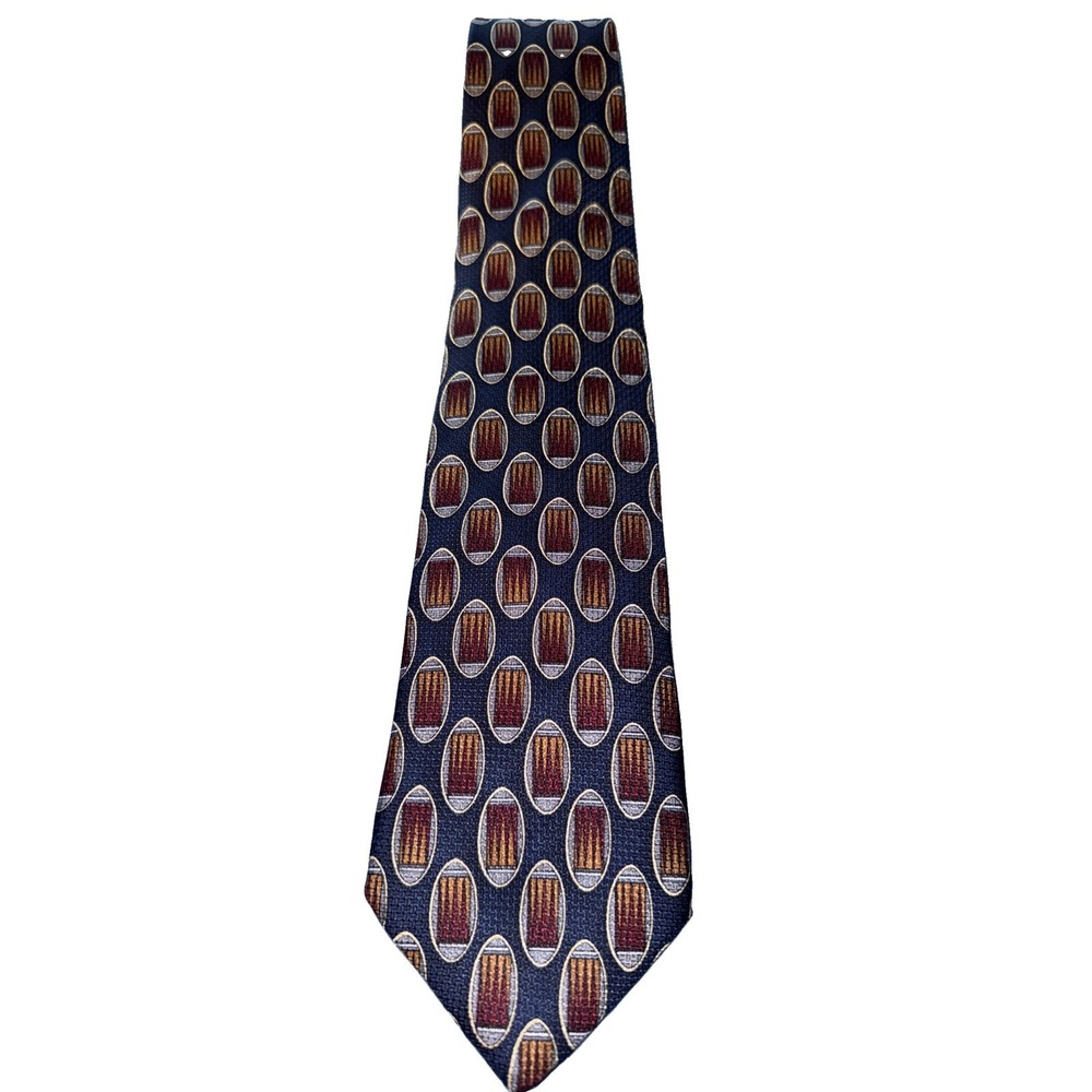 Brooks Brothers Makers Mens Neck Tie Silk Geometric Navy w/Tan/Red/Gray 3.5"x58"